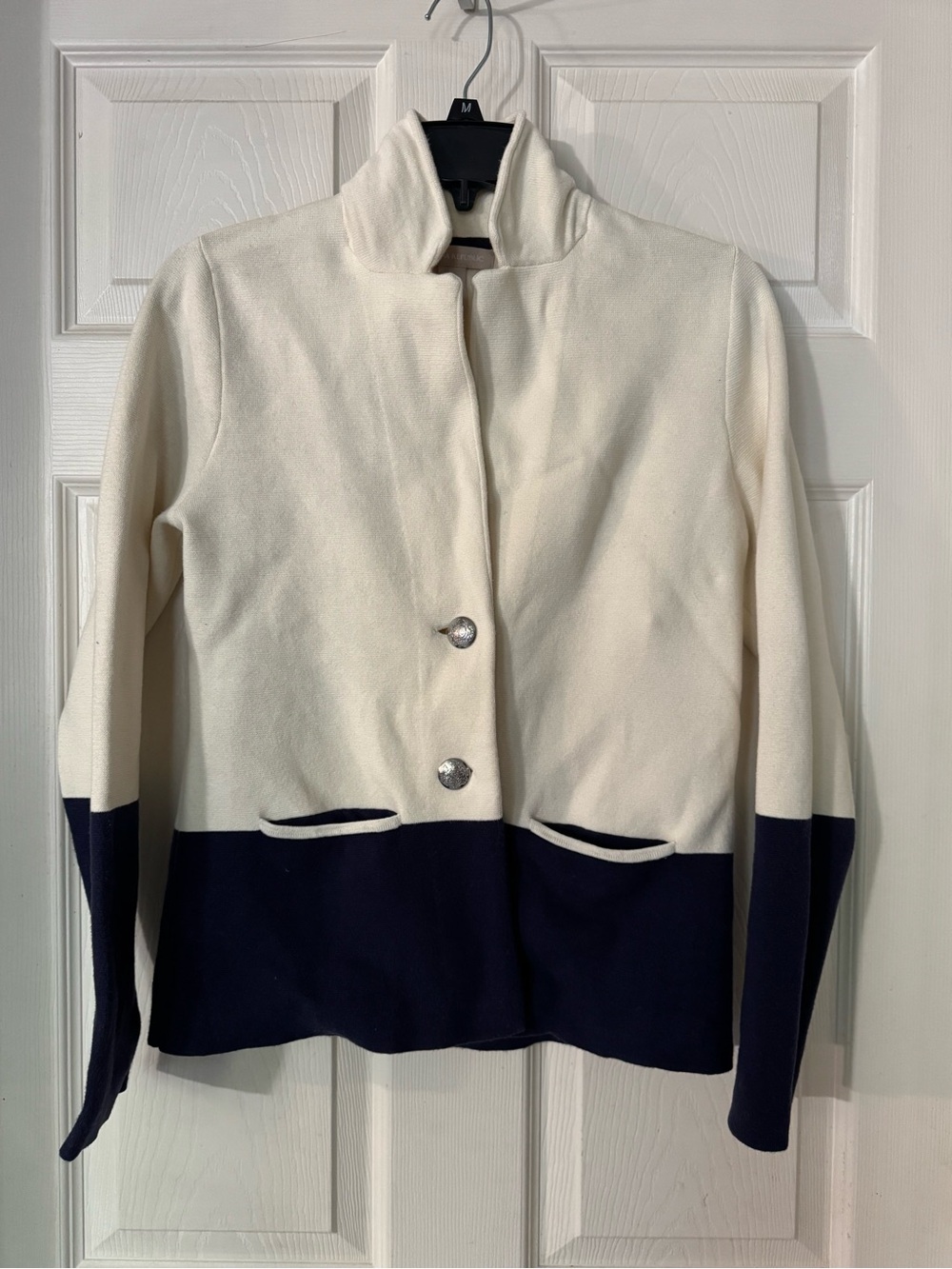 Banana Republic Women's Cream and Navy Colorblock Blazer Jacket | Size M